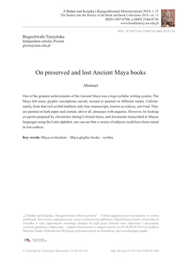 On Preserved and Lost Ancient Maya Books