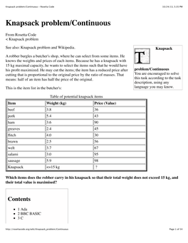 Knapsack Problem/Continuous - Rosetta Code 10/24/13, 5:35 PM