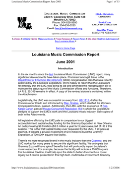 Louisiana Music Commission Report June 2001 Page 1 of 13