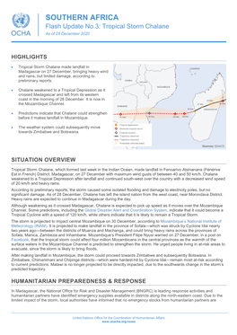 SOUTHERN AFRICA Flash Update No.3: Tropical Storm Chalane As of 28 December 2020