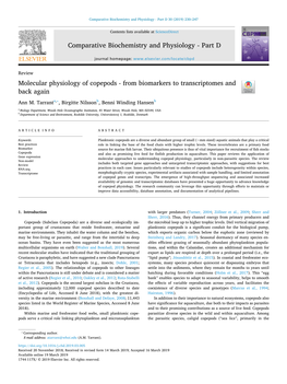 Molecular Physiology of Copepods - from Biomarkers to Transcriptomes and T Back Again ⁎ Ann M