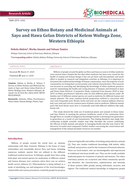 Survey on Ethno Botany and Medicinal Animals at Sayo and Hawa Gelan Districts of Kelem Wollega Zone, Western Ethiopia