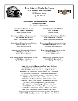 Great Midwest Athletic Conference 2018 Football Season Awards 2018 Regular Season Aug