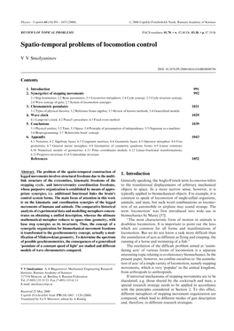 Spatio-Temporal Problems of Locomotion Control