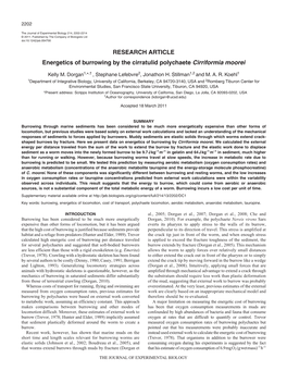 RESEARCH ARTICLE Energetics of Burrowing by the Cirratulid Polychaete Cirriformia Moorei