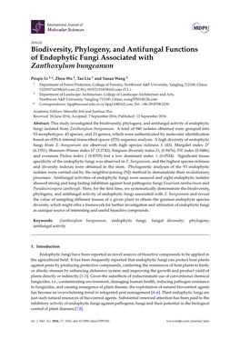 Biodiversity, Phylogeny, and Antifungal Functions of Endophytic Fungi Associated with Zanthoxylum Bungeanum