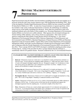 Chapter 7: Benthic Macroinvertebrate Protocols DRAFT REVISION—September 24, 1998