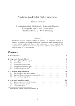 Algebraic Models for Higher Categories