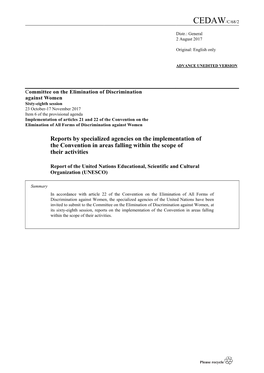 Reports by Specialized Agencies on the Implementation of the Convention in Areas Falling Within the Scope of Their Activities