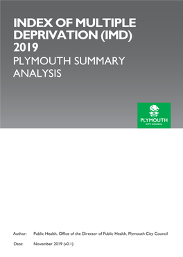 Index of Multiple Deprivation (Imd) 2019 Plymouth Summary Analysis