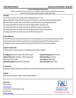 Florida Atlantic University Greek Life Community Report