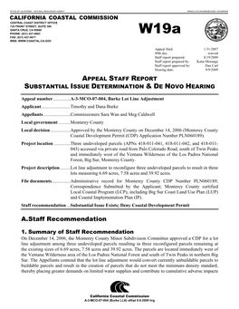 California Coastal Commission Staff Report and Recommendation