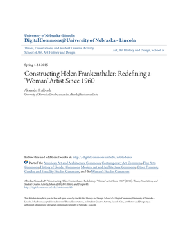 Constructing Helen Frankenthaler: Redefining a 'Woman' Artist Since 1960 Alexandra P