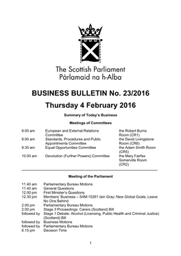 BUSINESS BULLETIN No. 23/2016 Thursday 4 February 2016