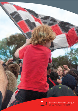 Eastern Football League 2013 Annual Report Cover: a Young South Belgrave Fan Rejoices After His Team Won 2013 ANNUAL REPORT 1 the Division 4 Senior Flag