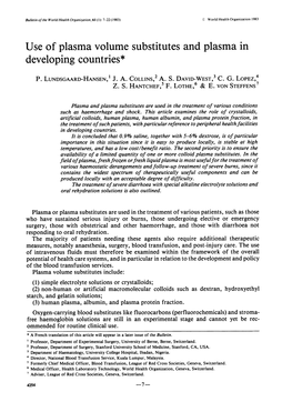 Use of Plasma Volume Substitutes and Plasma in Developing Countries*