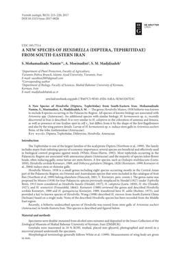 A New Species of Hendrella (Diptera, Tephritidae) from South-Eastern Iran