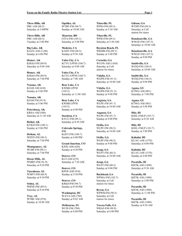 Focus on the Family Radio Theatre Station List Page 1 Three Hills, AB