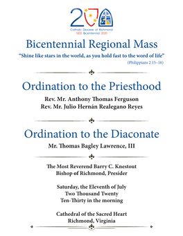 Bicentennial Regional Mass Ordination to the Priesthood