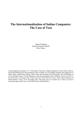 The Internationalization of Indian Companies: the Case of Tata