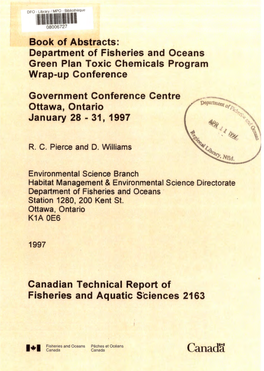 Roe 08006727 Book of Abstracts: Department of Fisheries and Oceans Green Plan Toxic Chemicals Program Wrap-Up Conference