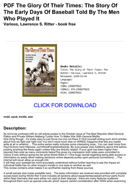 The Story of the Early Days of Baseball Told by the Men Who Played It Various, Lawrence S