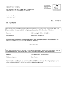 Committee of Ministers Secretariat Du Comite Des Ministres