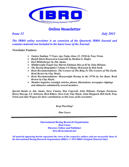 Online Newsletter Issue 12 July 2013