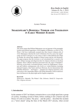 Shakespeare's Bohemia: Terror and Toleration in Early Modern Europe