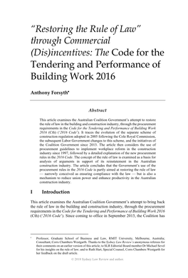 The Code for the Tendering and Performance of Building Work 2016