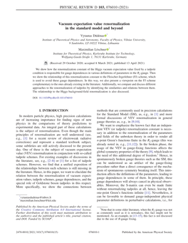 Vacuum Expectation Value Renormalization in the Standard Model and Beyond