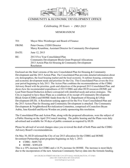 MEMORANDUM TO: Mayor Miro Weinberger and Board of Finance