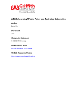 A Little Learning? Public Policy and Australian Universities Professor