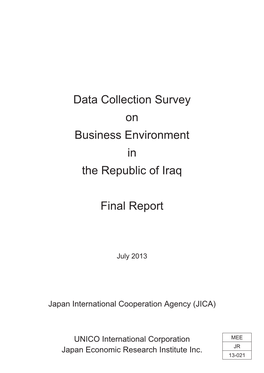 Data Collection Survey on Business Environment in the Republic of Iraq Final Report