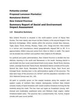 Summary Report of Social and Environment Impact Assessment