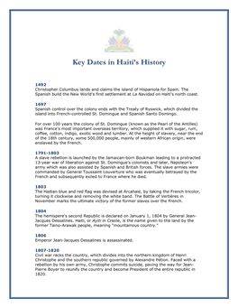 Key Dates in Haiti's History