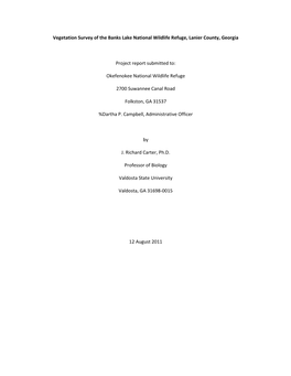 Vegetation Survey of the Banks Lake National Wildlife Refuge, Lanier County, Georgia