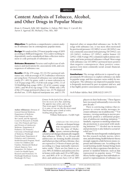 Content Analysis of Tobacco, Alcohol, and Other Drugs in Popular Music