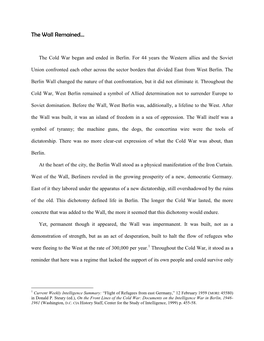 Essay Accompanying Berlin Wall Conference, January 14, 2014