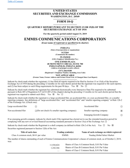 EMMIS COMMUNICATIONS CORP (Form: 10-Q, Received: 01/10/2019