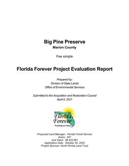 Big Pine Preserve Project Evaluation Report