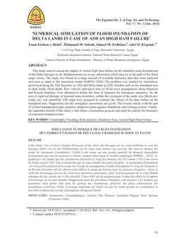 NUMERICAL SIMULATION of FLOOD INUNDATION of DELTA LANDS in CASE of ASWAN HIGH DAM FAILURE* Esam El-Deen Y