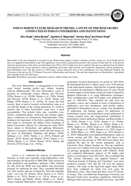 Indian Horticulture Research Trends: a Study of Phd Researches Conducted in Indian Universities and Institutions