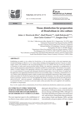 Tissue Disinfection for Preparation of Dendrobium in Vitro Culture