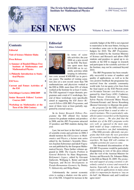 ESI NEWS Volume 4, Issue 1, Summer 2009
