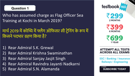 Who Has Assumed Charge As Flag Officer Sea Training at Kochi in March 2019?