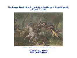 The Known Provincials & Loyalists at the Battle of Kings Mountain