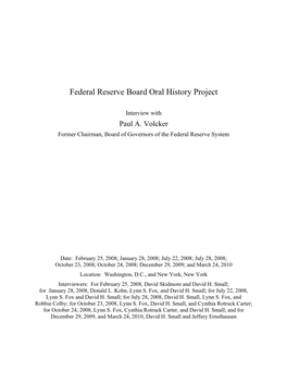 Federal Reserve Board Oral History Project: Interview with Paul A. Volcker