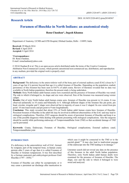 Foramen of Huschke in North Indians: an Anatomical Study