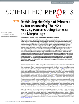 Rethinking the Origin of Primates by Reconstructing Their Diel Activity